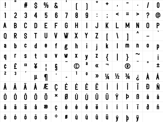 Shakerato-PERSONAL Bold  glyph index