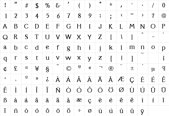 Veracruz-Serial Regular  glyph index