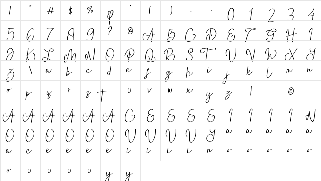 Astriany Regular  glyph index