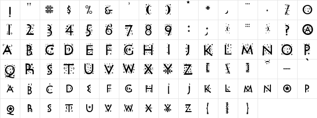 Impressum Regular  glyph index