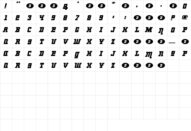 RayGun Regular  glyph index