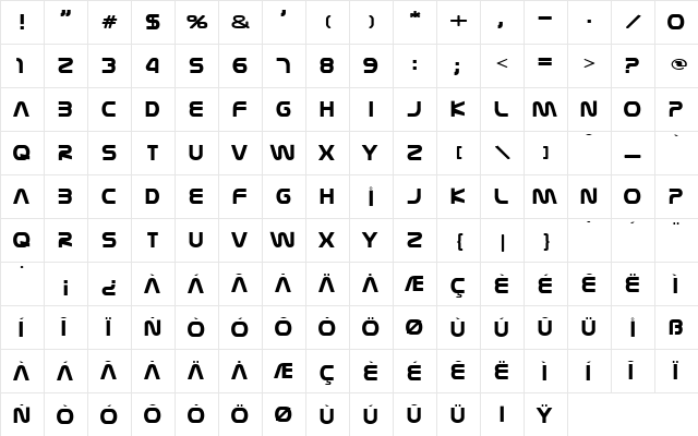 Nasa Medium  glyph index