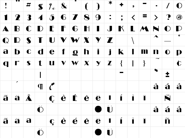 MiamiBeach Light  glyph index