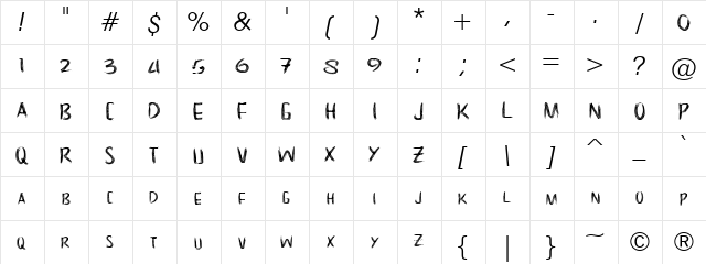 NoScary regular  glyph index