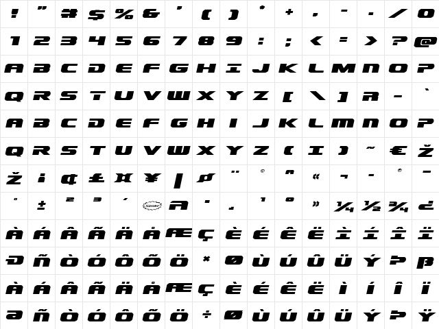 Dekaranger Expanded Italic Expanded Italic  glyph index