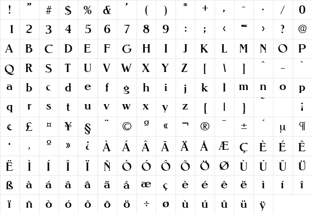 Nevada-Serial-Medium Regular  glyph index