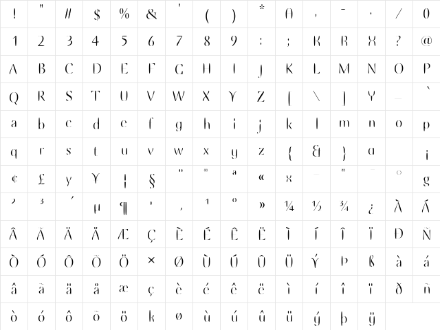 EllipseITC Light  glyph index