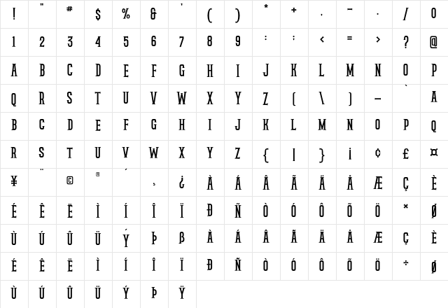 rockstar Regular  glyph index