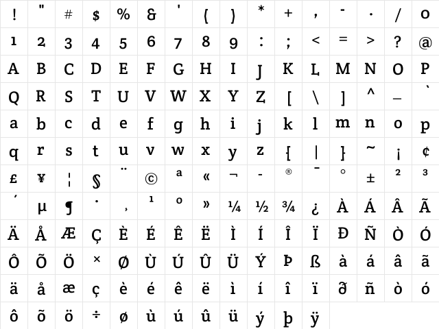 Crete Round Regular  glyph index