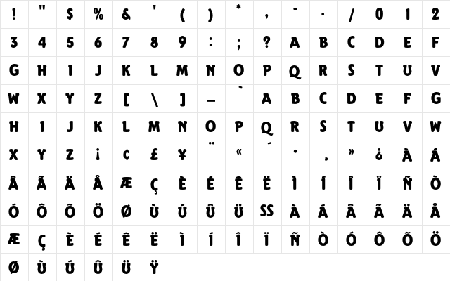 ElefontEF Regular  glyph index