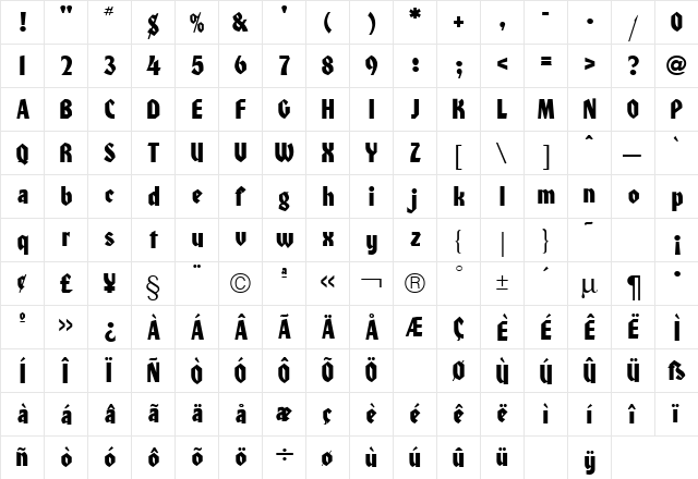 Honda Regular  glyph index