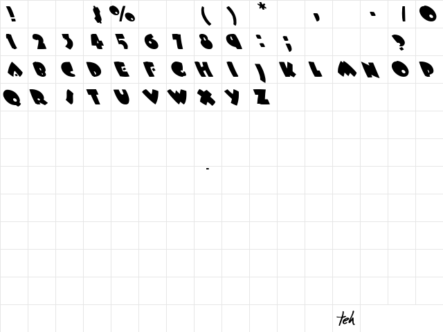 Blue Eyes 1 Regular  glyph index
