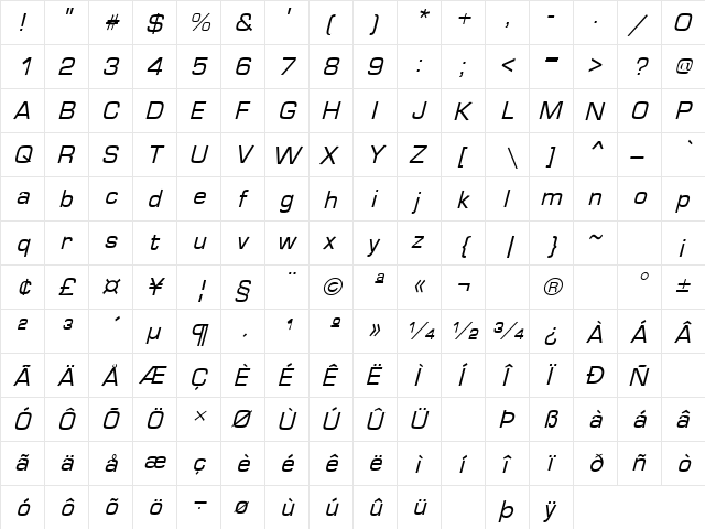 Green Mountain 9 Regular  glyph index