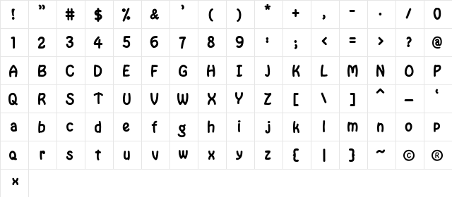 Sandspit Regular  glyph index