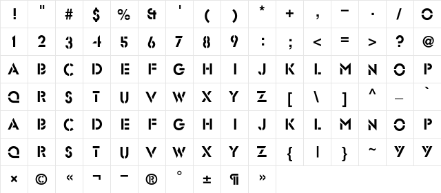 GlastenC Regular  glyph index