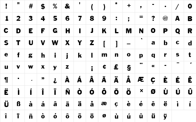 FranklinGotTRegRo1 Regular  glyph index