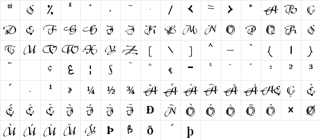 FreshCapFont120 Regular  glyph index