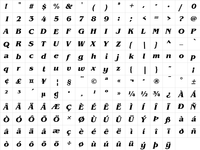 ITC Benguiat Std Bold Italic  glyph index