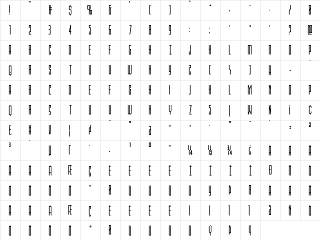 Blue Cobra Regular  glyph index