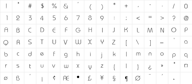 Adolph-Light Regular  glyph index
