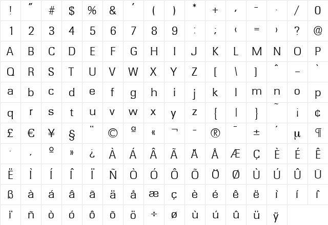 WalterBecker-Light Regular  glyph index