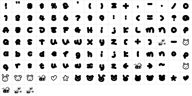 HoneyUltra Regular  glyph index