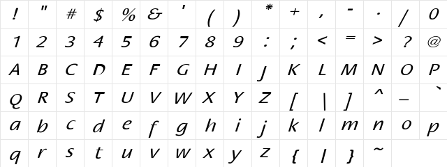 Rosamunde Lt Extended Oblique Regular  glyph index