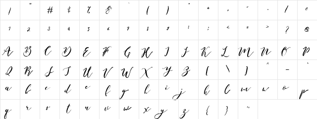 Catandra Brush Script Regular  glyph index