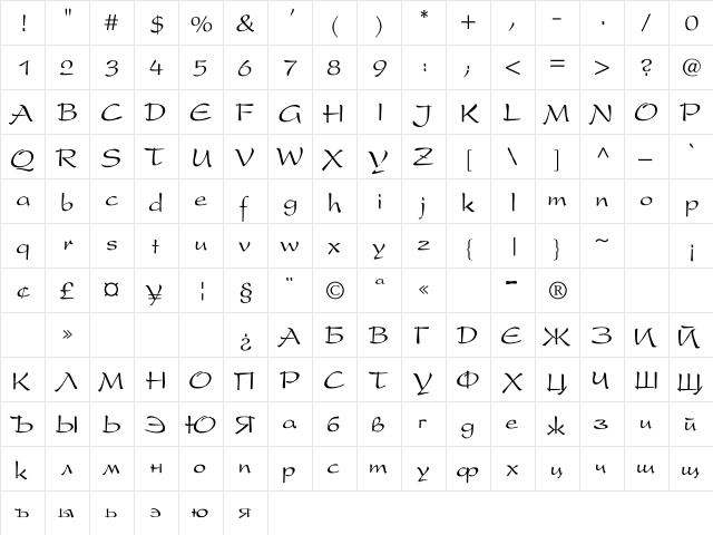 Arx Cyr Regular  glyph index