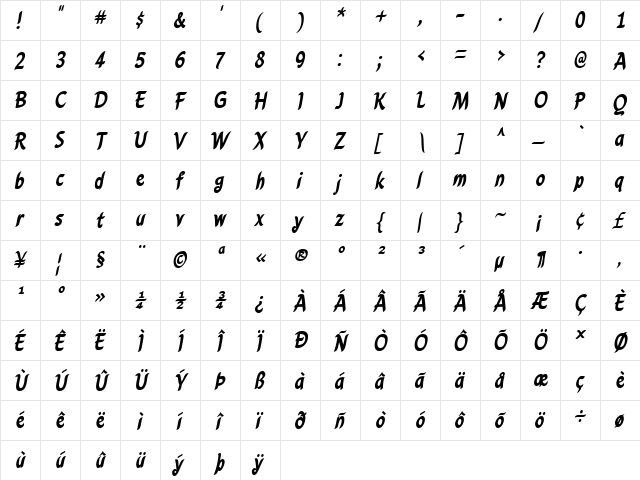 Caryn Bold  glyph index