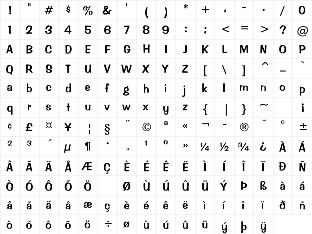 Countessa Regular  glyph index