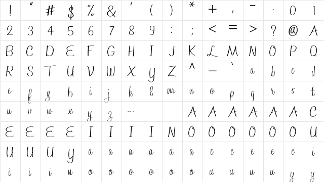 Lamany Regular  glyph index