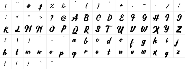 Brioche Regular  glyph index