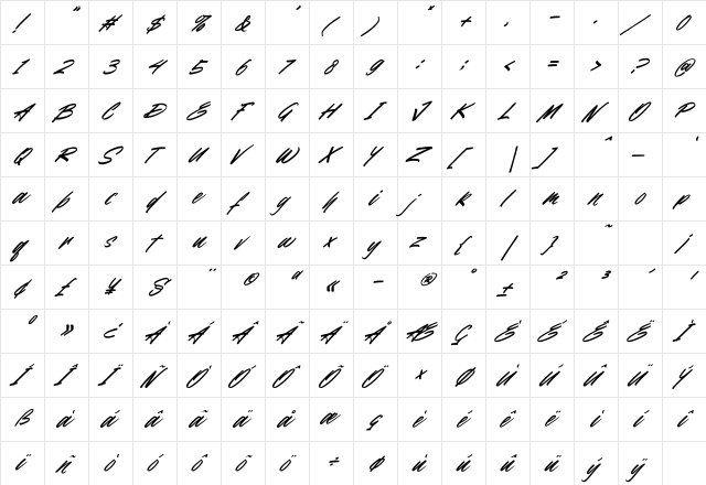 Obsurd Italic Regular  glyph index