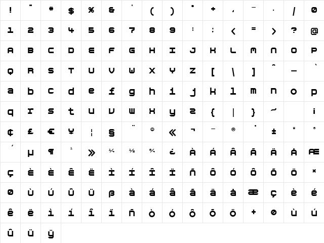 AspirinOverdose Regular  glyph index