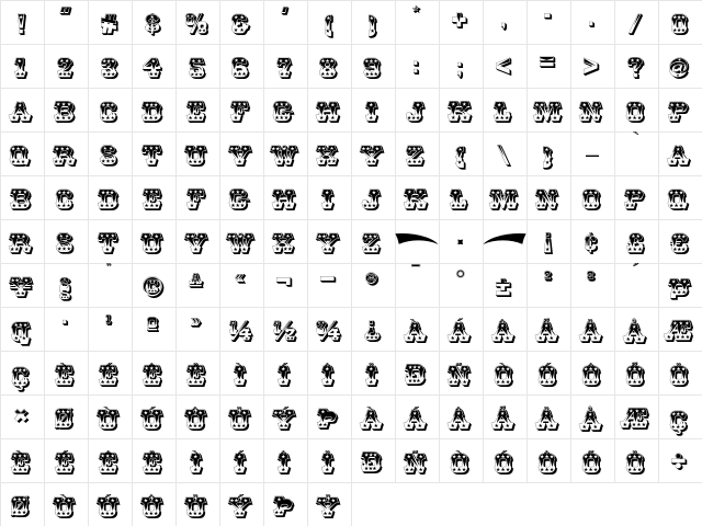 Iraan WBW Regular  glyph index