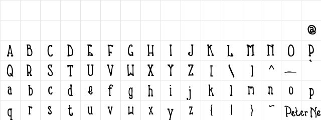 Nevins Hand Regular  glyph index