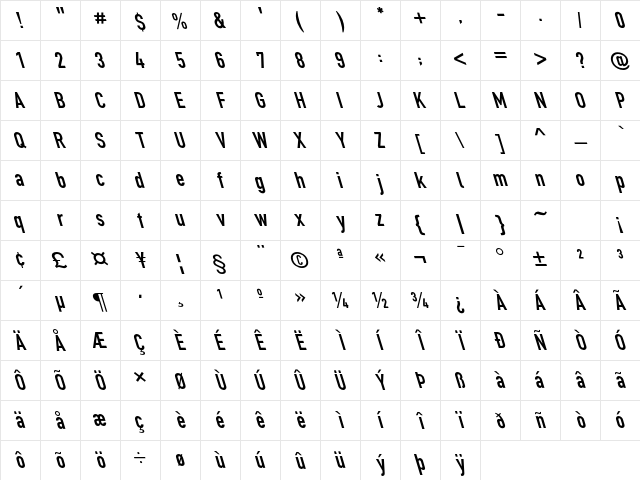 Din Kursivschrift LeftEng  glyph index