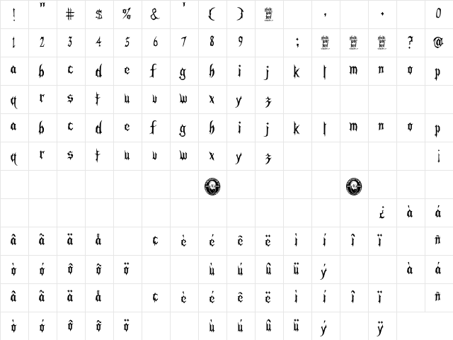 Gothic War Regular  glyph index