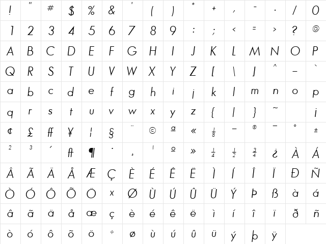 BouganBookSSK Italic  glyph index