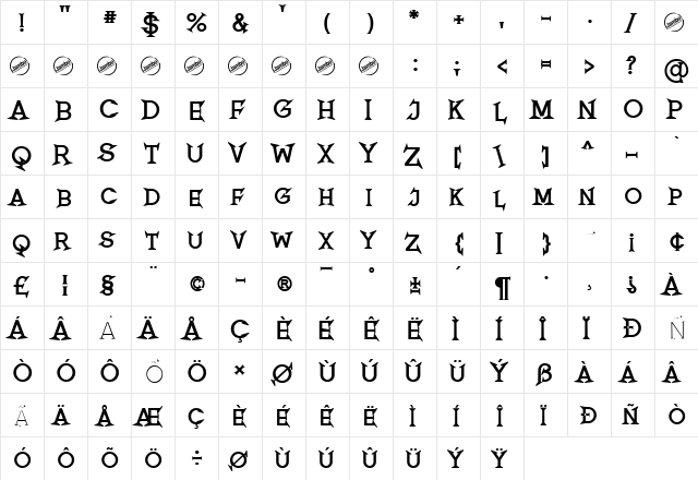 Romanicum Bold  glyph index