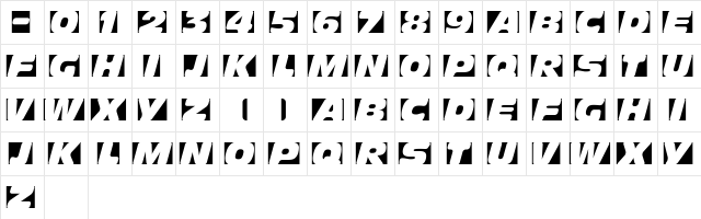 Obliquo Regular  glyph index
