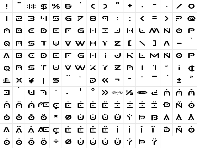 Planet X Compact Expanded Expanded  glyph index