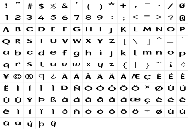 FZ BASIC 14 EX Normal  glyph index