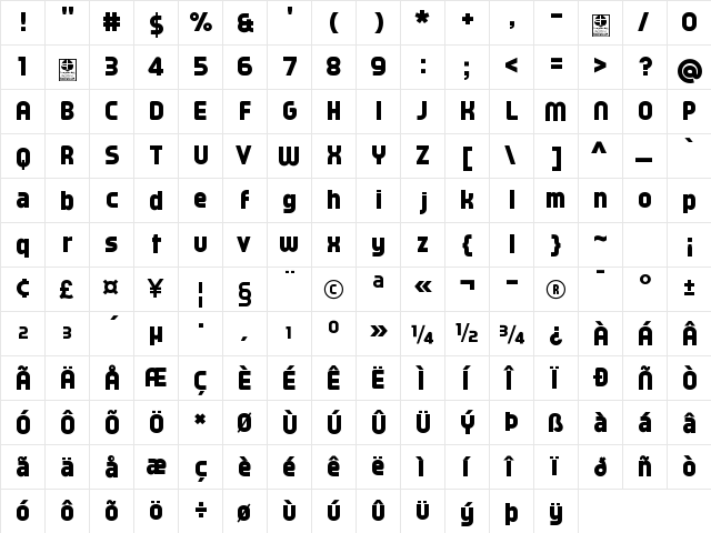 Typo Oval Black Demo Regular  glyph index