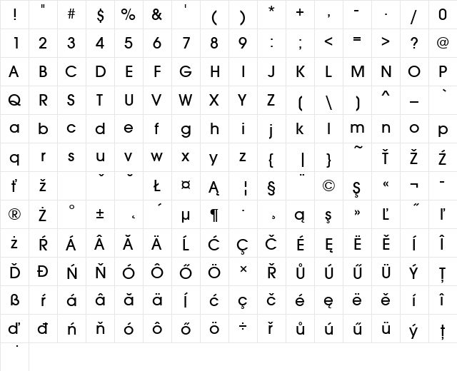 AvantGarGotItcTEEMed Regular  glyph index