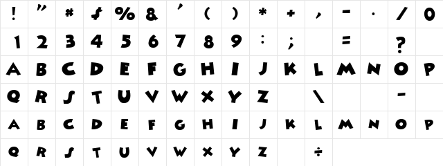 Minnie Regular  glyph index