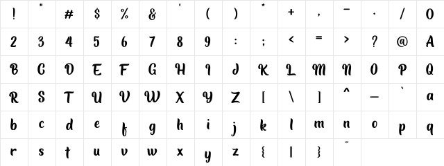 Sadtember Regular  glyph index