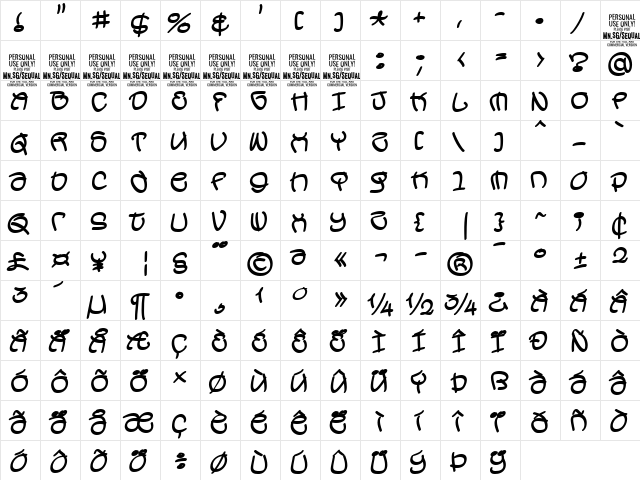 Sequal Light PERSONAL USE Regular  glyph index