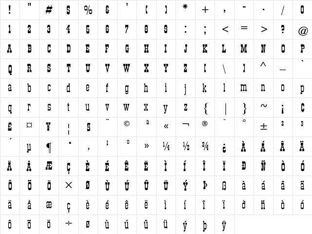Branding Iron AT Regular  glyph index